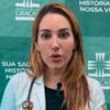 Amanda Meirelles com expressão séria em vídeo gravado em hospital no Rio Grande do Sul